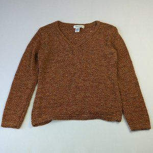 Coldwater Creek Womens Small Brown V Neck Knit Sweater Casual Pullover
